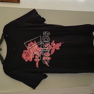 Adidas Womens XL BLACK DUSTY ROSE FLORAL LOGO PRINT TEE SHIRT
